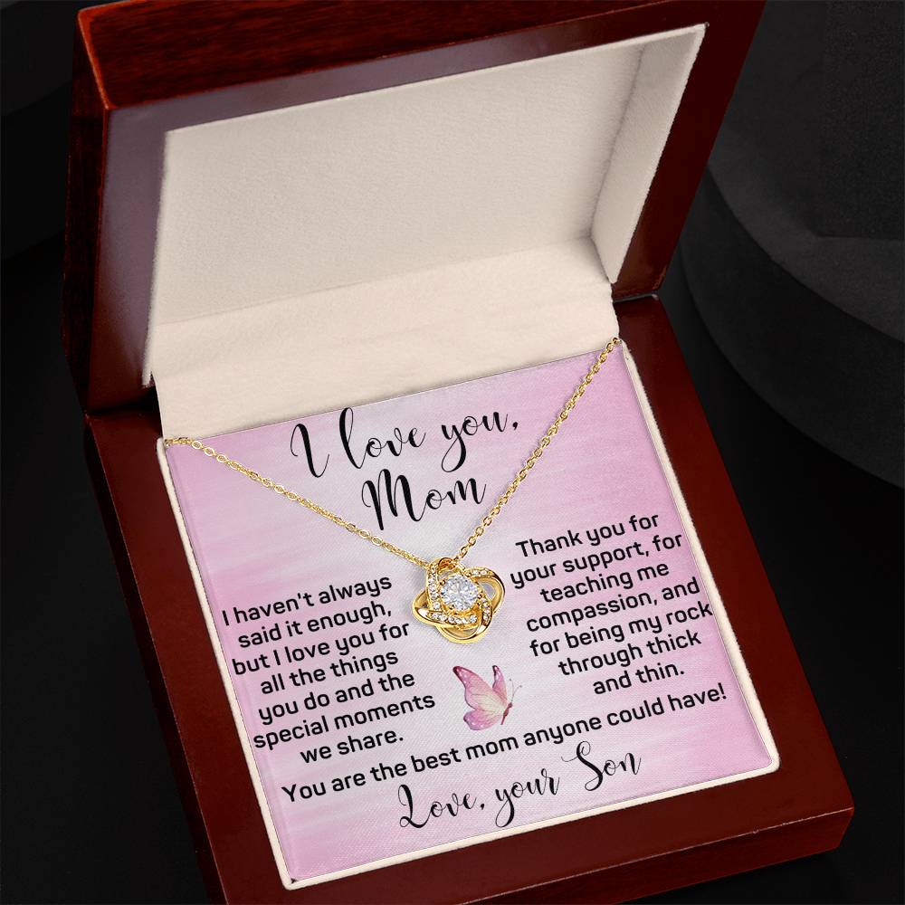 You Are The Best Mom Love Knot Necklace Pink