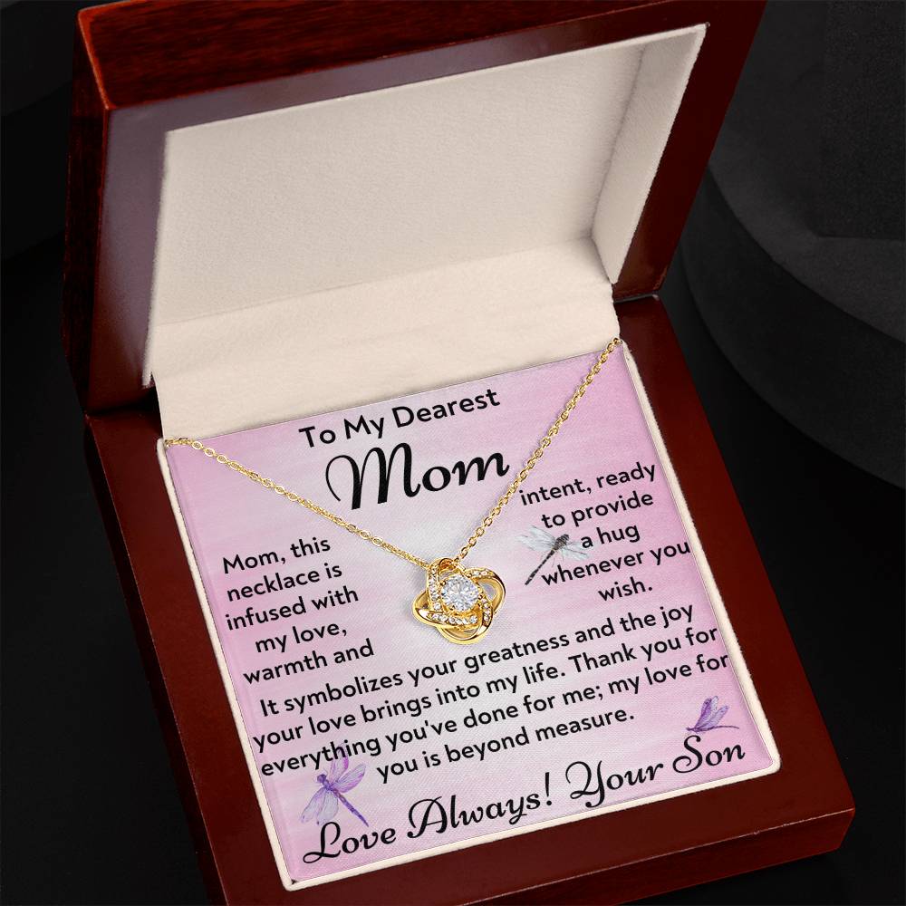 To My Dearest Mom Love Always Your Son Love Knot Necklace